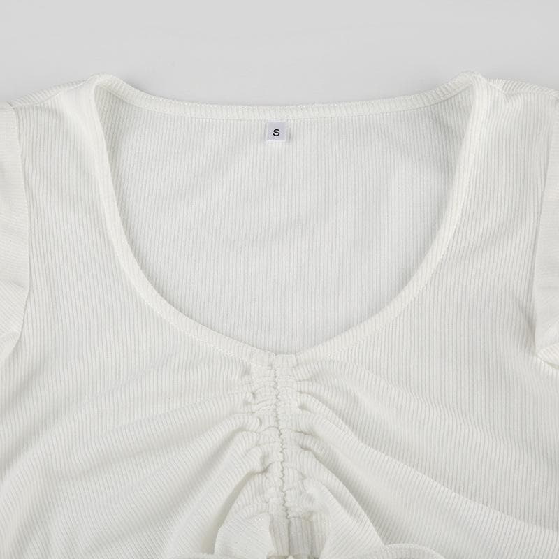 Cap sleeve drawstring ruched ribbed crop top