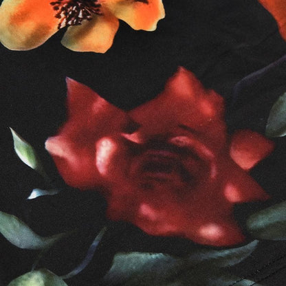 Halter drawstring ruched hollow out flower print cut out top