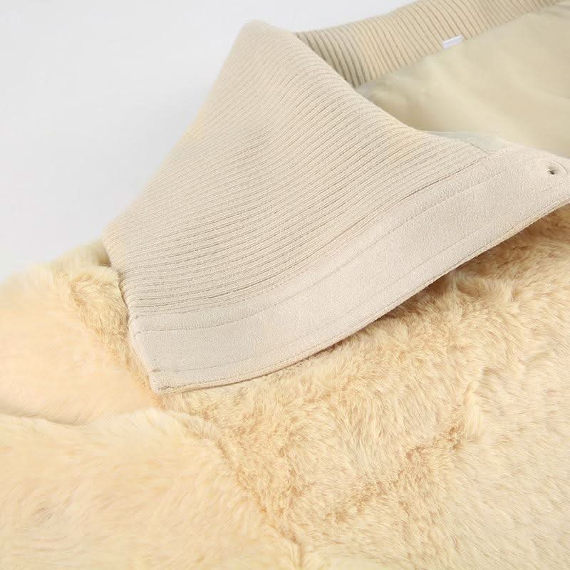 Turnover collar long sleeve button fluffy coat top