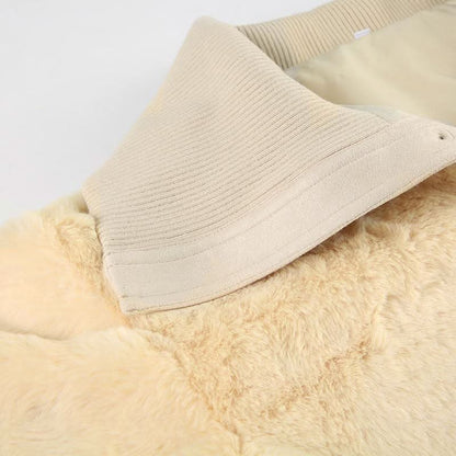 Turnover collar long sleeve button fluffy coat top