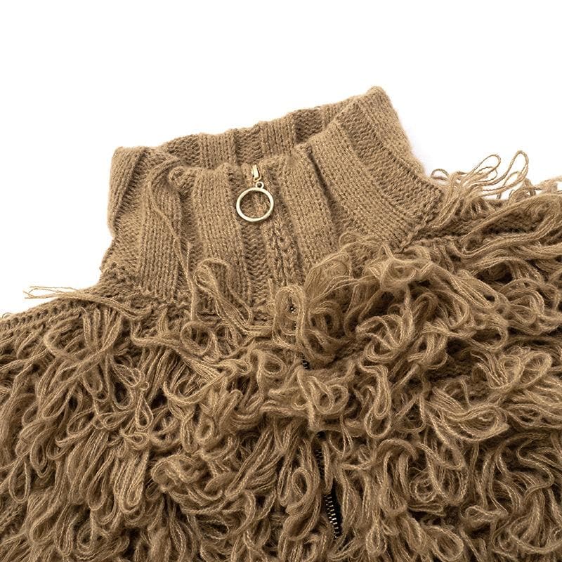Long sleeve high neck zip-up ribbed knitted top