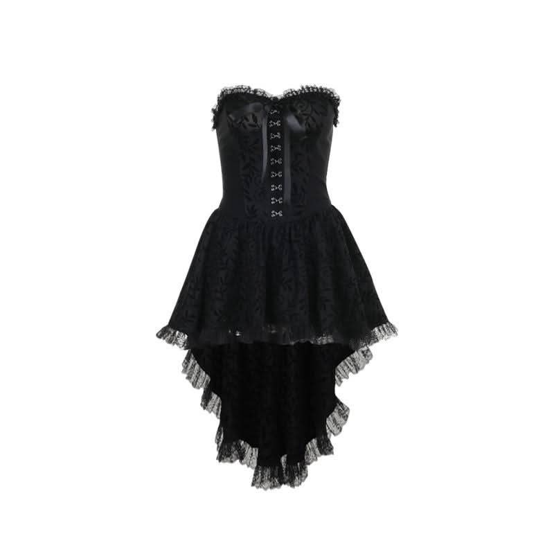 Sweetheart neck lace hem ruffle button mini dress