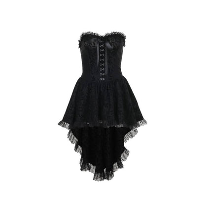 Sweetheart neck lace hem ruffle button mini dress