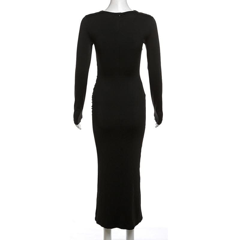 Ruched solid long sleeve zip-up maxi dress-final-sale