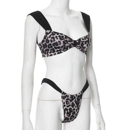 Leopard print patchwork backless crop pant set