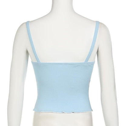 Ribbed bowknot solid backless cami top