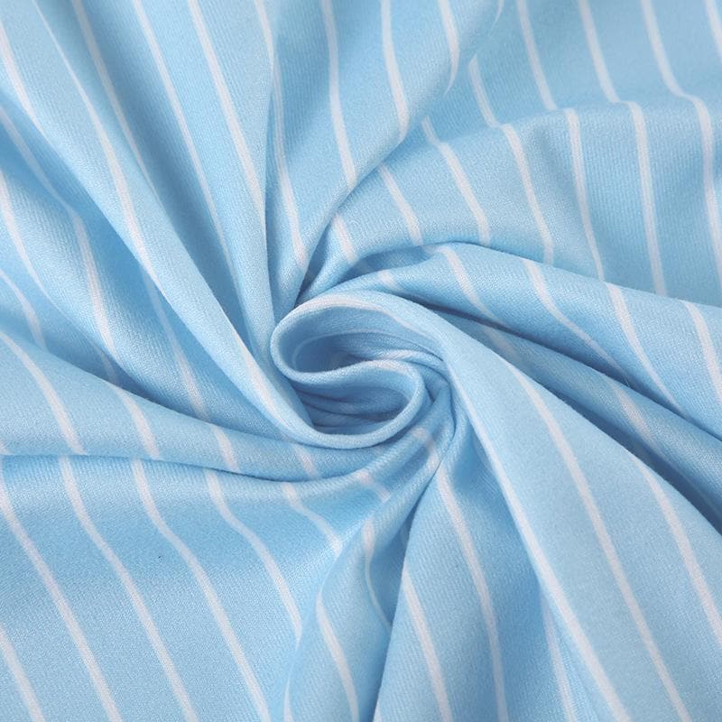 Turnover collar short sleeve striped print button top
