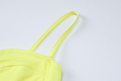 Flower applique solid ruffle ribbon cami mini skirt set-final-sale