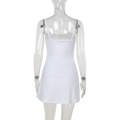 Sweetheart neck flower embroidery stitch cami mini dress