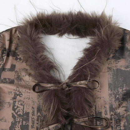 Feather patchwork long sleeve contrast self tie top