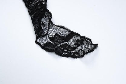 Slit ruffle lace see through solid tube maxi dress