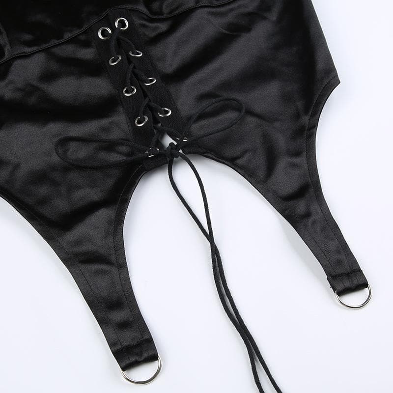 Lace up square neck mesh long sleeve crop top