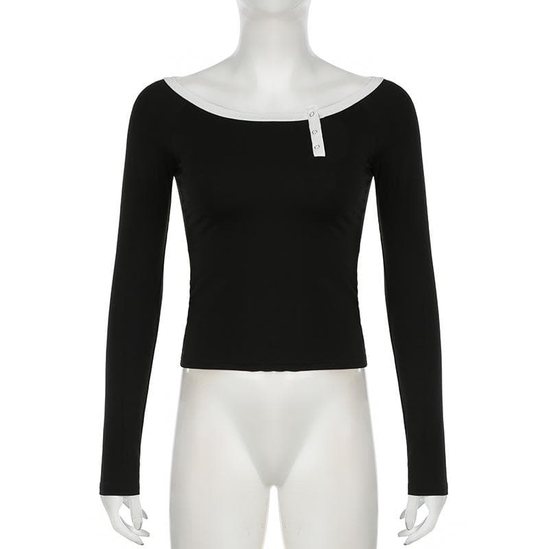 Long sleeve off shoulder button top