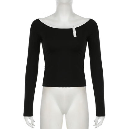 Long sleeve off shoulder button top
