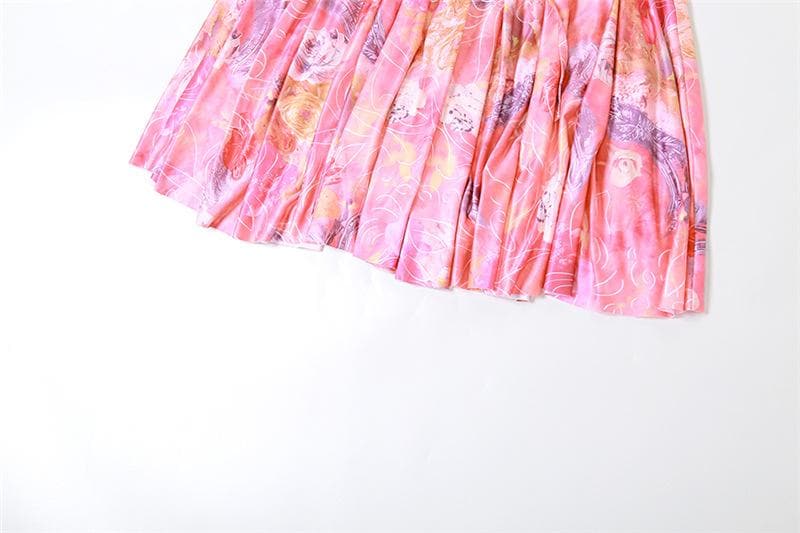 Lace up flower print contrast backless tube maxi dress