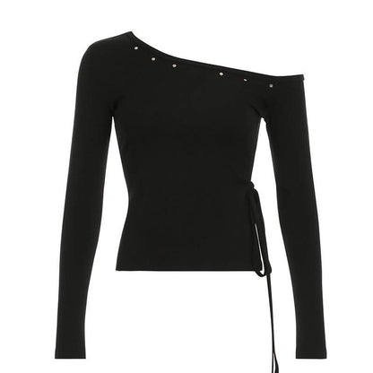 Long sleeve one shoulder slit self tie top