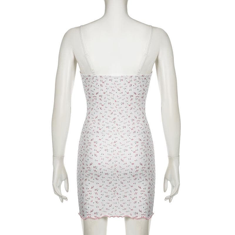 Textured print flower applique ruffle cami mini dress