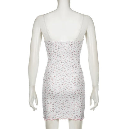 Textured print flower applique ruffle cami mini dress