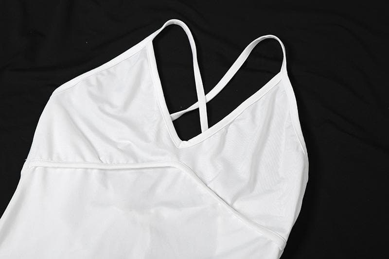 V neck flower applique cross back cami maxi dress