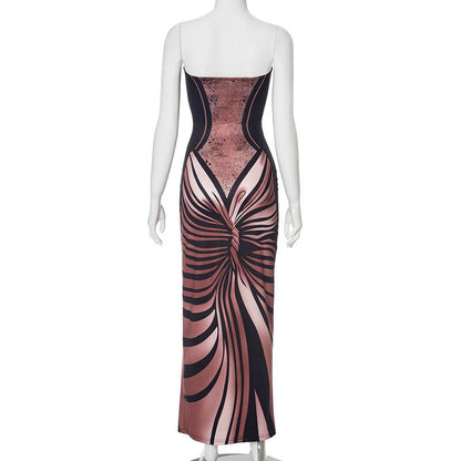 High slit butterfly print tube maxi dress