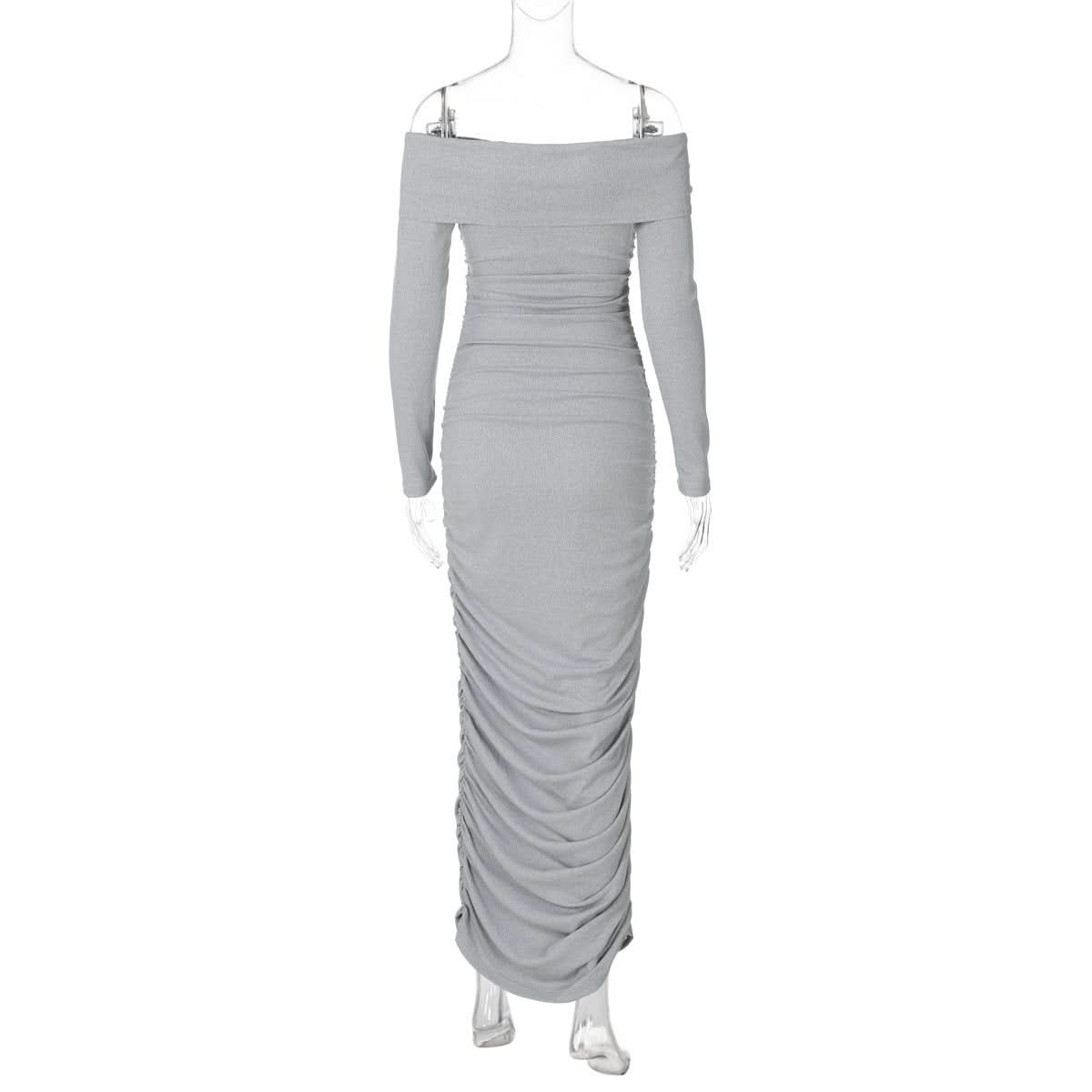 Long sleeve off shoulder ruched maxi dress