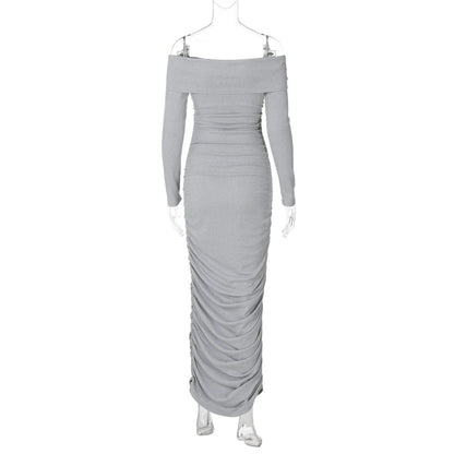 Long sleeve off shoulder ruched maxi dress