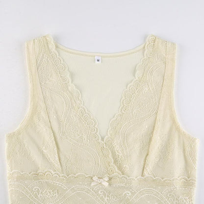 V neck sleeveless lace hem top