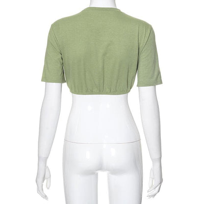 Short sleeve crewneck pocket crop top