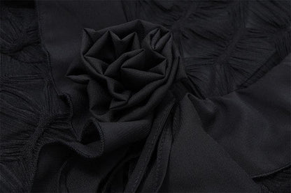 Textured long sleeve ruffle self tie solid crop top