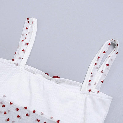 Bowknot ruched heart print mesh cami top