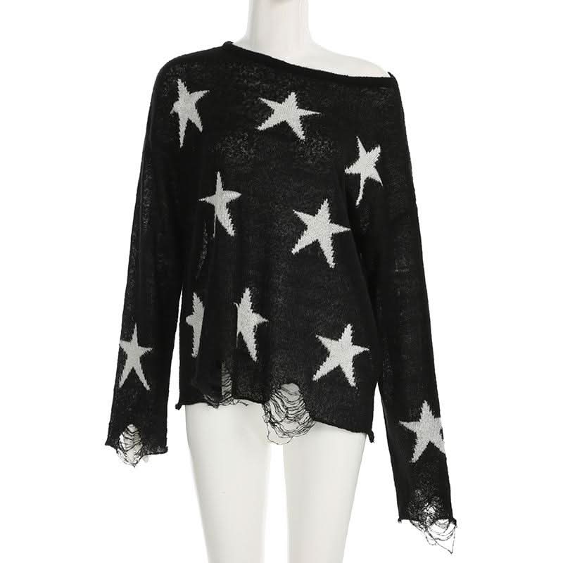 Five-pointed star pattern long sleeve sweater top