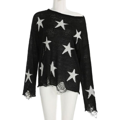 Five-pointed star pattern long sleeve sweater top