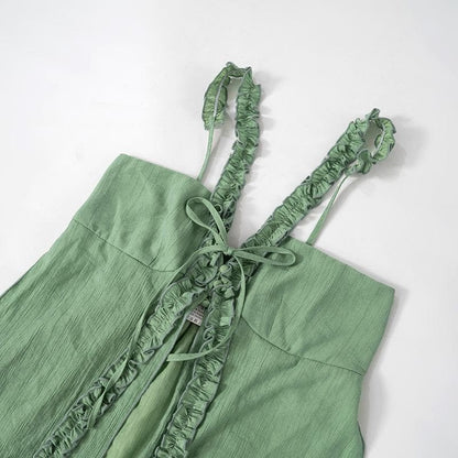 V neck ruffle bowknot slit cami top