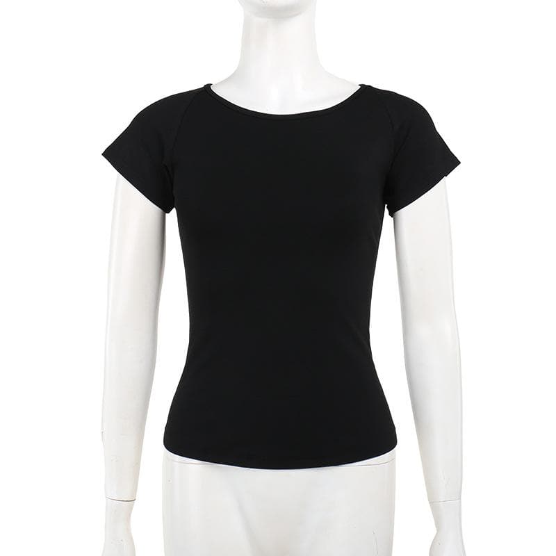 Short sleeve round neck print mesh top