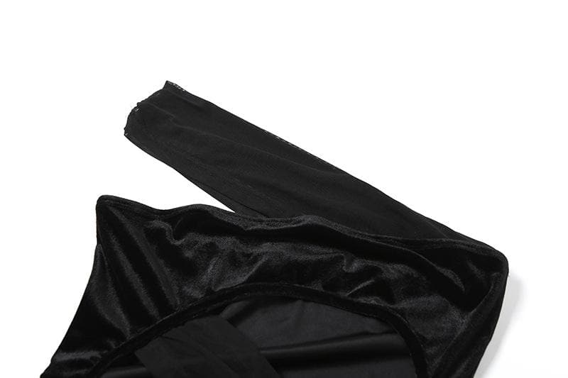 One shoulder irregular hollow out velvet mesh cut out maxi dress