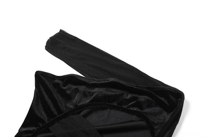 One shoulder irregular hollow out velvet mesh cut out maxi dress