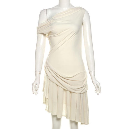 One shoulder ruched solid slit mini dress
