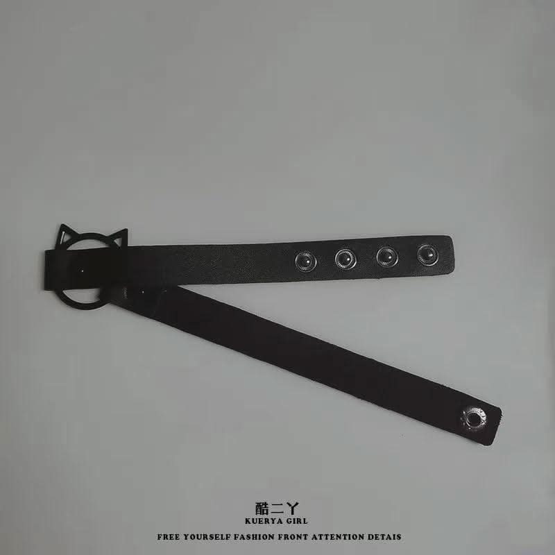 PU leather rivet o ring metal chain necklace