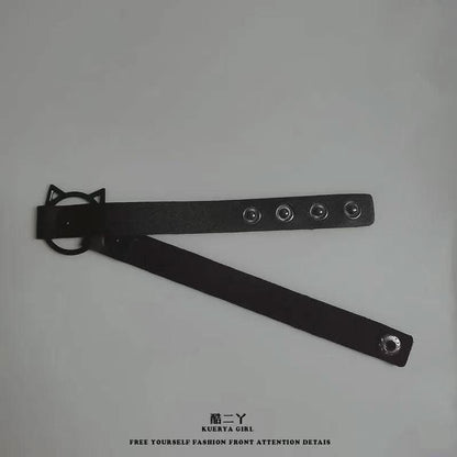PU leather rivet o ring metal chain necklace
