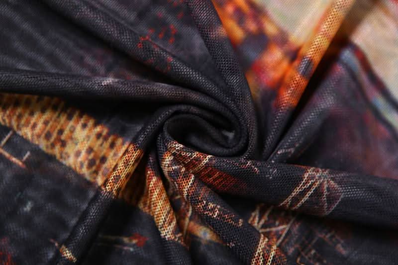 Abstract mesh high slit cami maxi dress