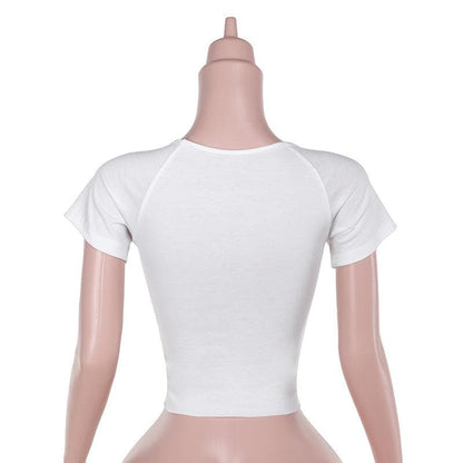 Short sleeve “WET” ruffle u neck top
