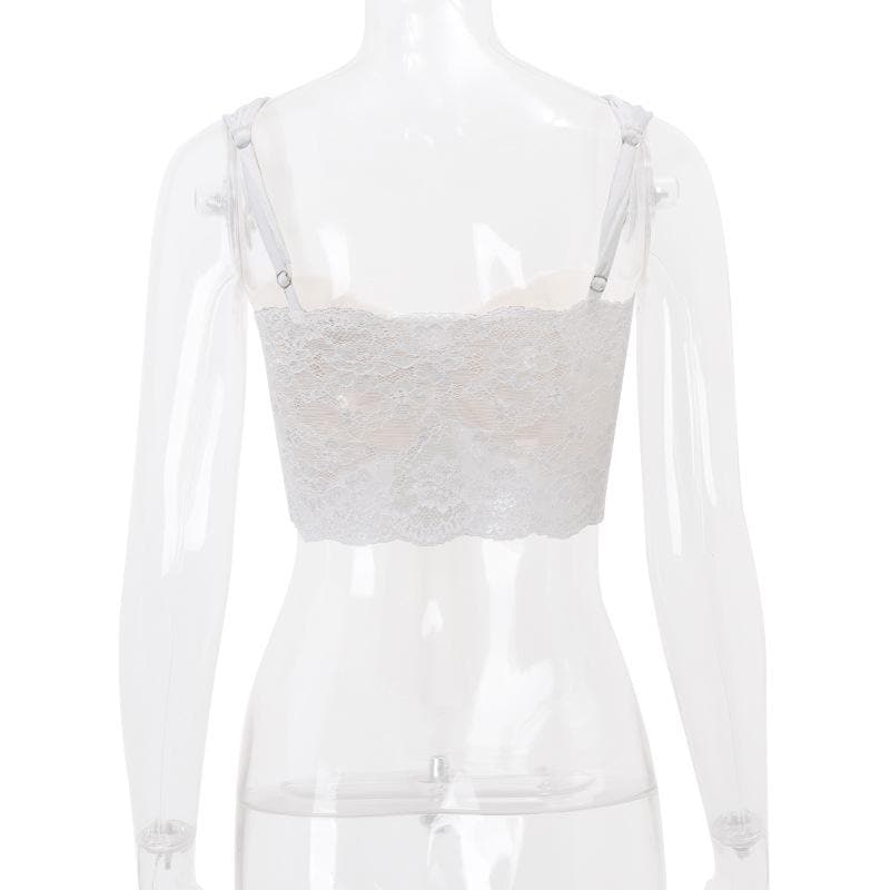 Lace mesh patchwork knotted crop cami top