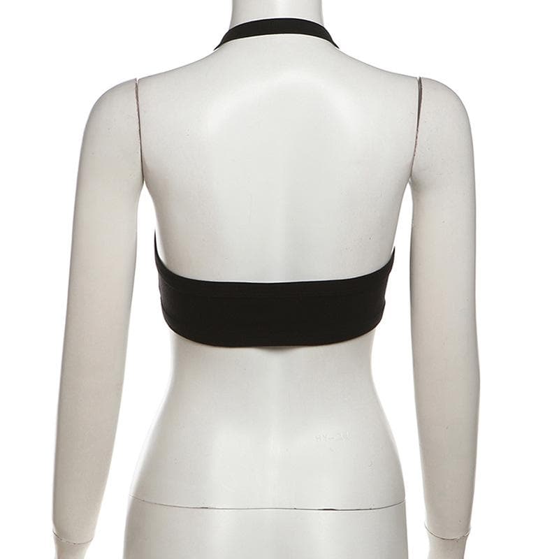Halter hollow out buckle backless crop cut out top