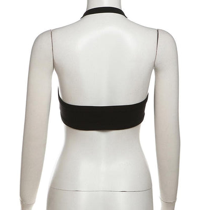 Halter hollow out buckle backless crop cut out top