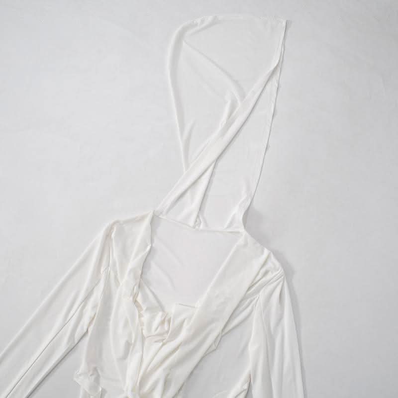 Hoodie long sleeve tassels self tie top