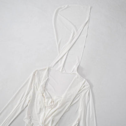 Hoodie long sleeve tassels self tie top