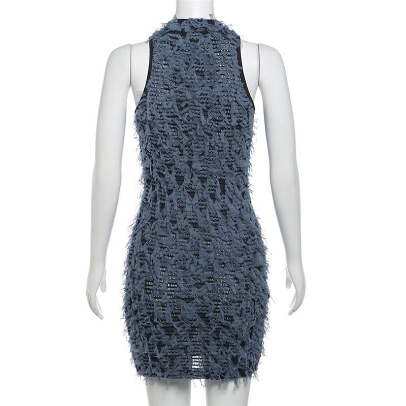 Crewneck textured contrast mini dress