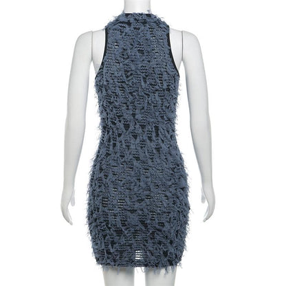 Crewneck textured contrast mini dress