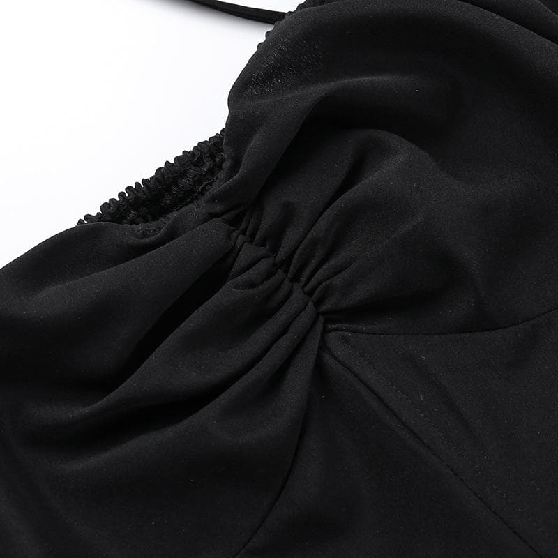 Short puff sleeve sweetheart neck ruched halter smocked mini dress