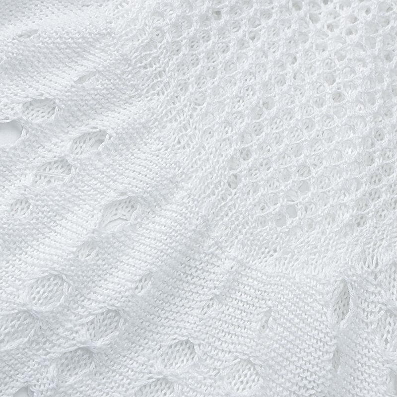 Halter knitted deep V neck see through mini dress